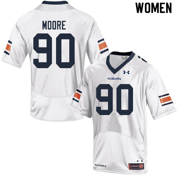 Women #90 Charles Moore Auburn Tigers College Football Jerseys Sale-White